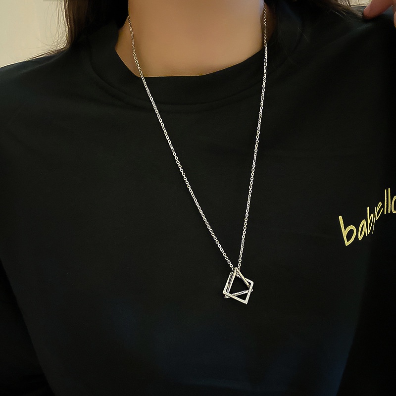 Kalung Liontin Geometris Wanita Sweater Rantai Panjang Gaya Baru Jepang Korea Simple Berkelas Musim Gugur Dingin