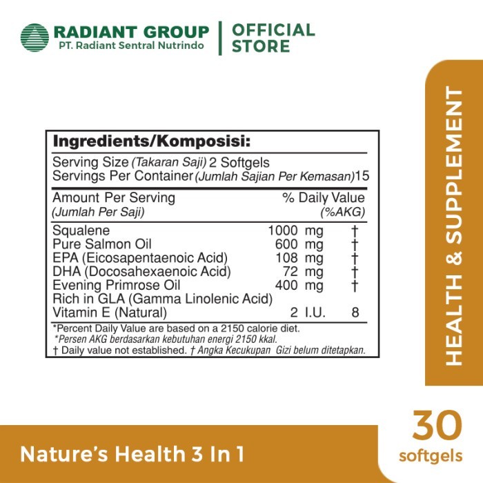 Nature'S Health Squalene+Omega+Epo 3 In 1 30 Softgels