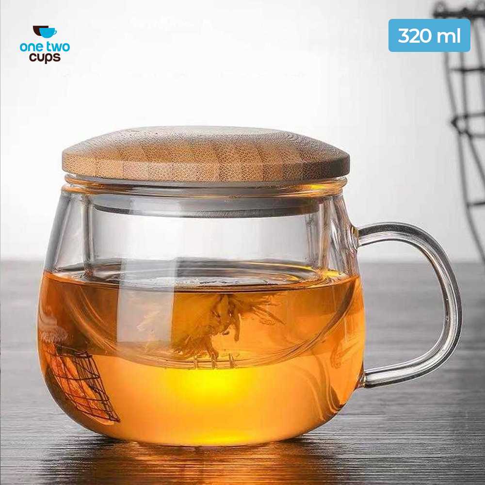 Gelas Filter Cangkir Teh Tea Cup Mug with Infuser Filter 420ml 320ml Tutup Kayu