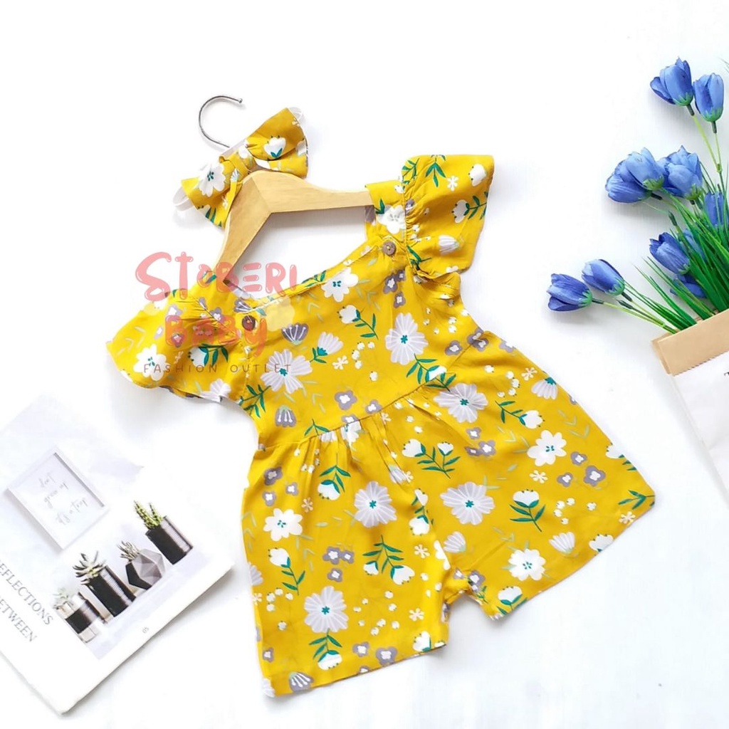 stoberi baby - BBB JUMPSUIT LAURA setelan anak perempuan jumper bayi motif bunga lucu free headband PART3