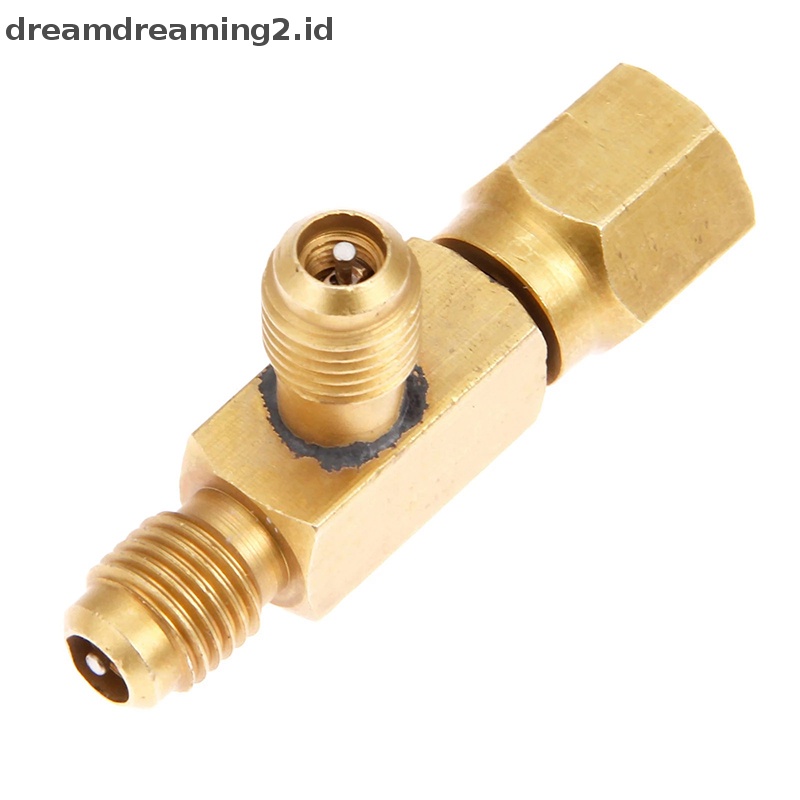 (drea) 1pc Konverter Adapter Tee Kuningan1/4&quot; Male And Female Konektor Putar Flare SAE W/ Valves Core //