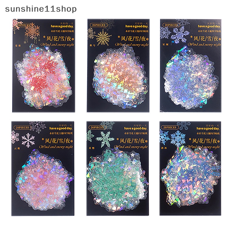 Sho 1Set 6gaya Stiker PET Snowflake Cantik Tema Kreatif Akun Tangan DIY Bahan Bling Dekorasi Alat Tulis Stiker N