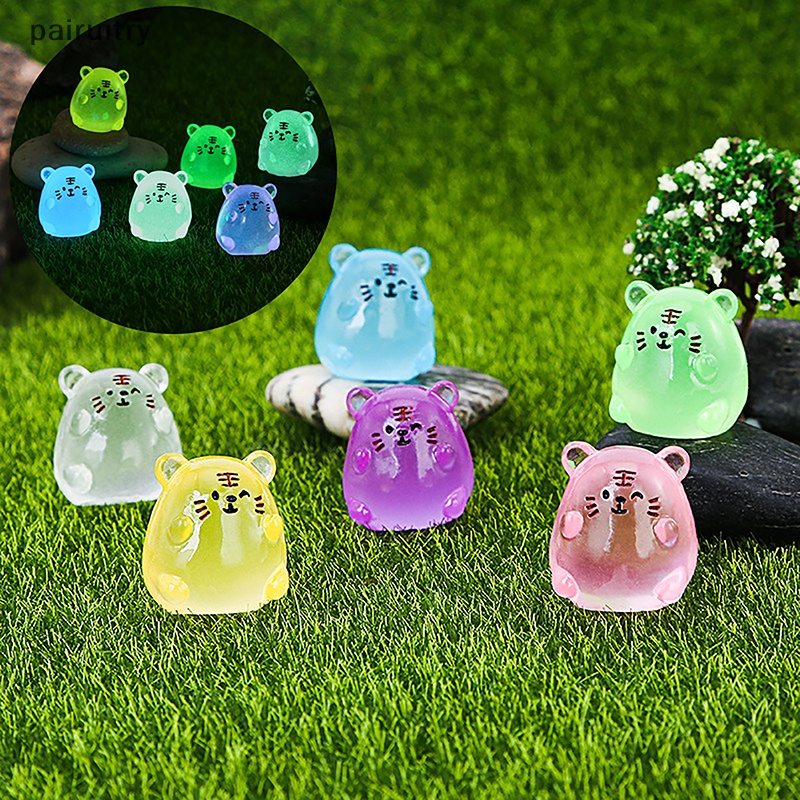 Prt 2pcs Luminous Tiger Micro Resin Landscape Figure Ornamen Menyala Dalam Gelap Miniatur Taman Micro Pesta Mobil Dekorasi Rumah Aksesoris PRT