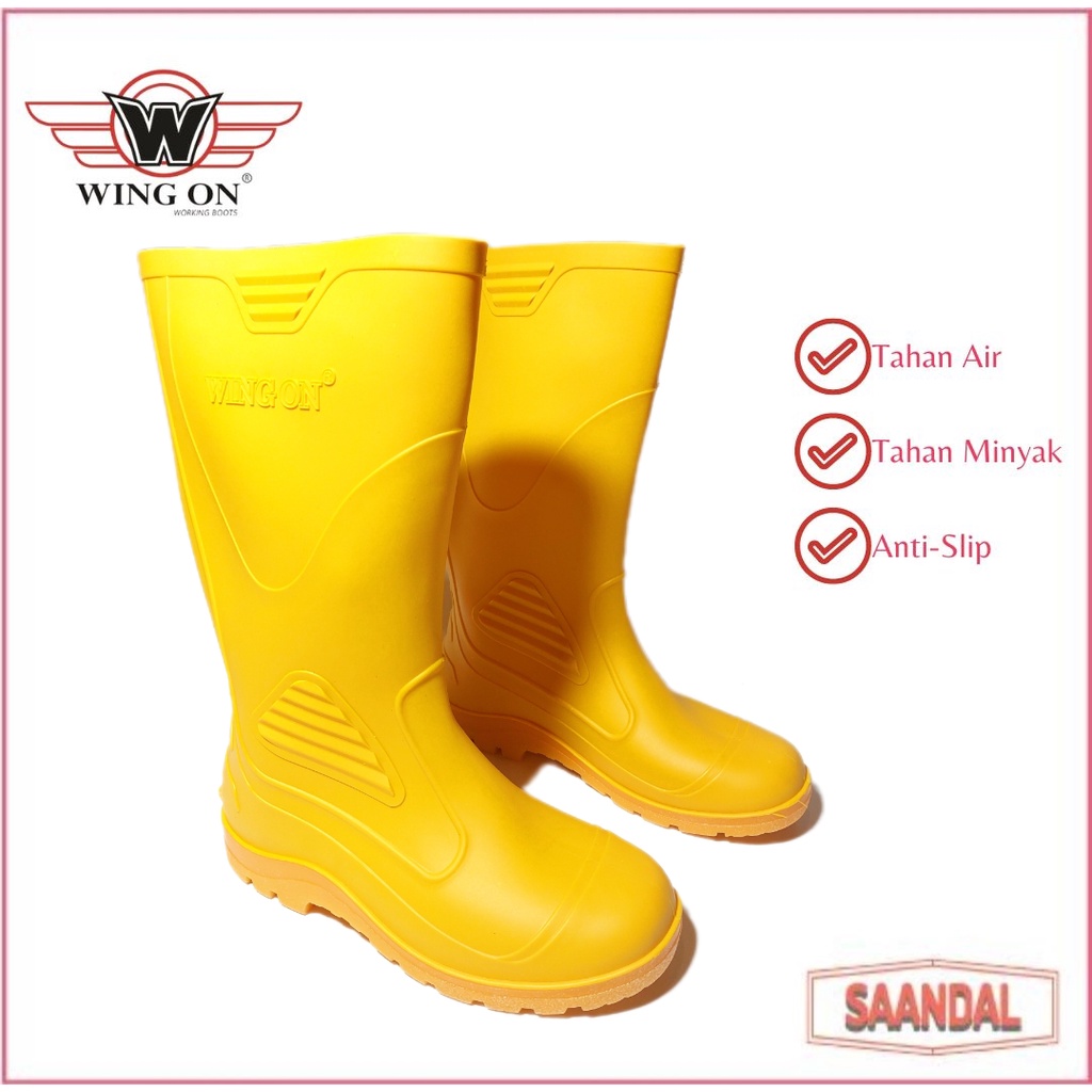 Sepatu Boots Safety Tinggi Wing On 8898 Kuning Anti Air dan Minyak