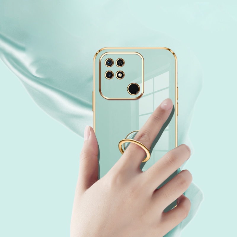 Andyh Casing Ponsel Silikon Ultra Tipis Untuk Xiaomi Redmi 9C 10A 10C Redmi10 Power Deluxe Fall Protection Gold Band Dengan Jam Cincin Dan Lanyard Gratis