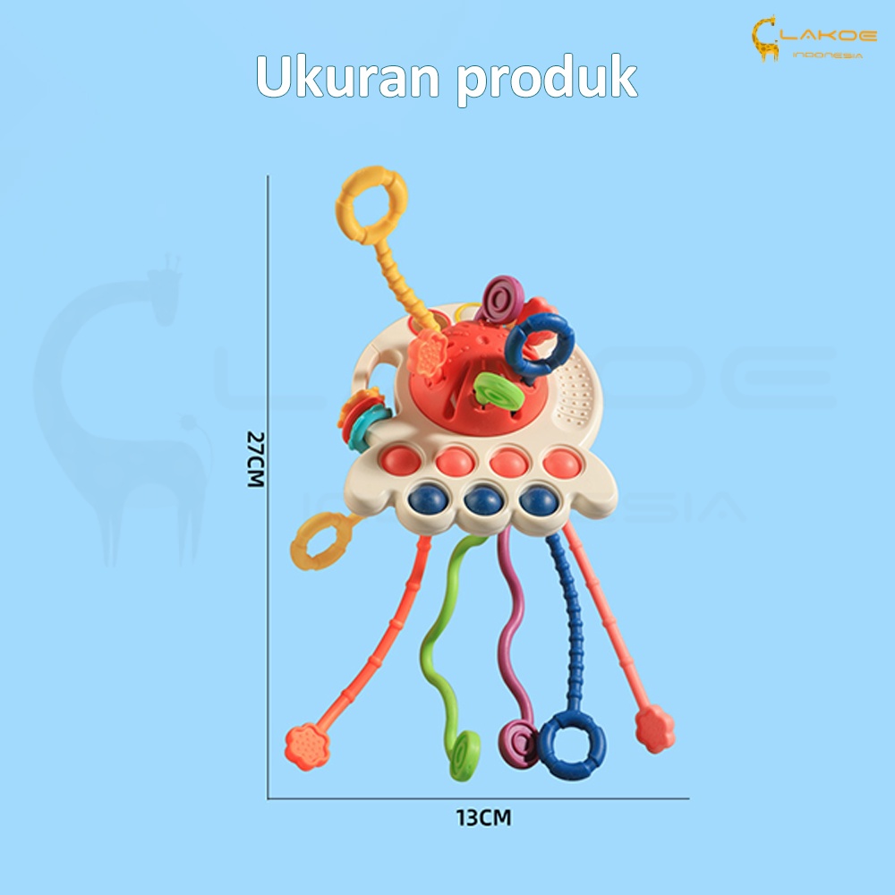 LAKOE Mainan Gigitan Bayi 4 in 1Pop It Teether Bayi Tarik Panjang Mainan Gigitan/Mainan Edukasi Bayi  Bahan Silikon bpa free