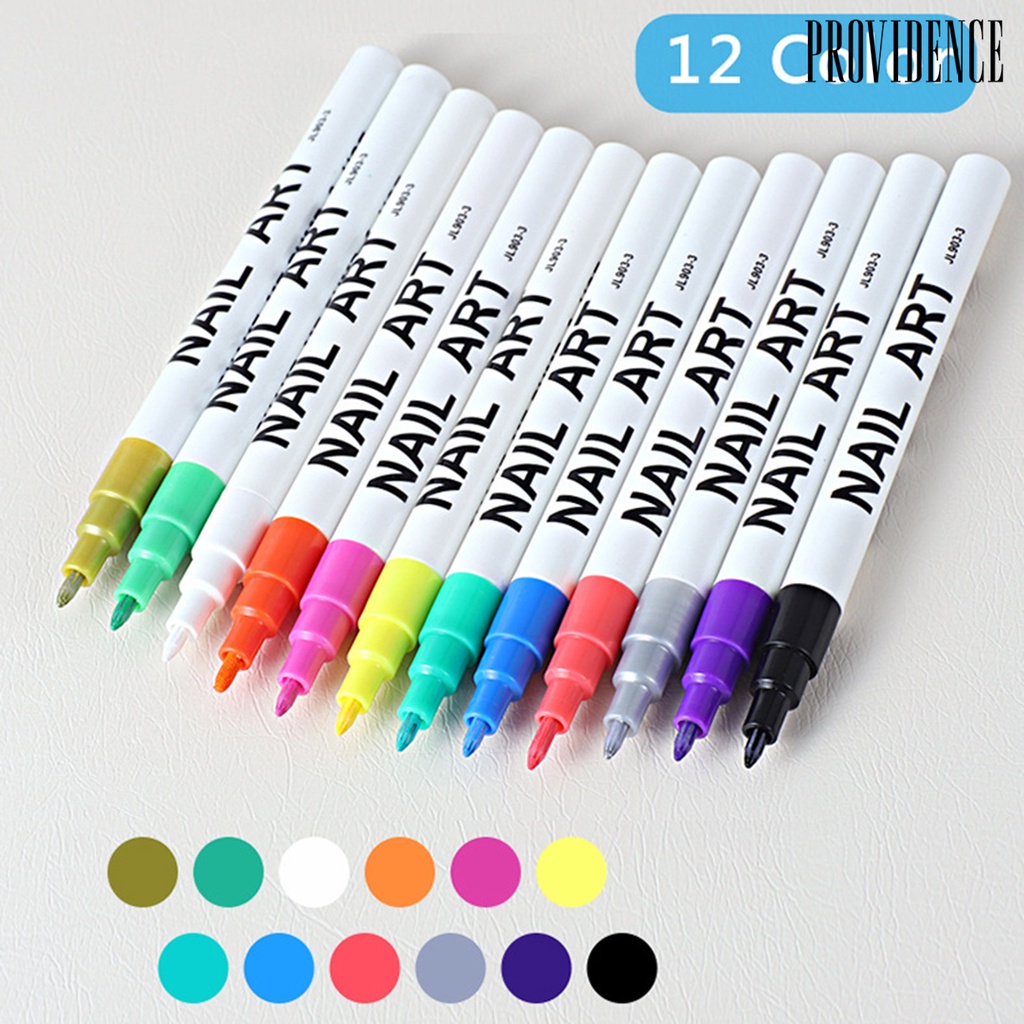 Providence 12Pcs/Set Pena Kuku Indah Mudah Digunakan Cepat Kering Ramah Lingkungan Nyaman Grip Graffiti Bahan PP Manicure DIY Nail Art Pulpen Rumah Pasokan