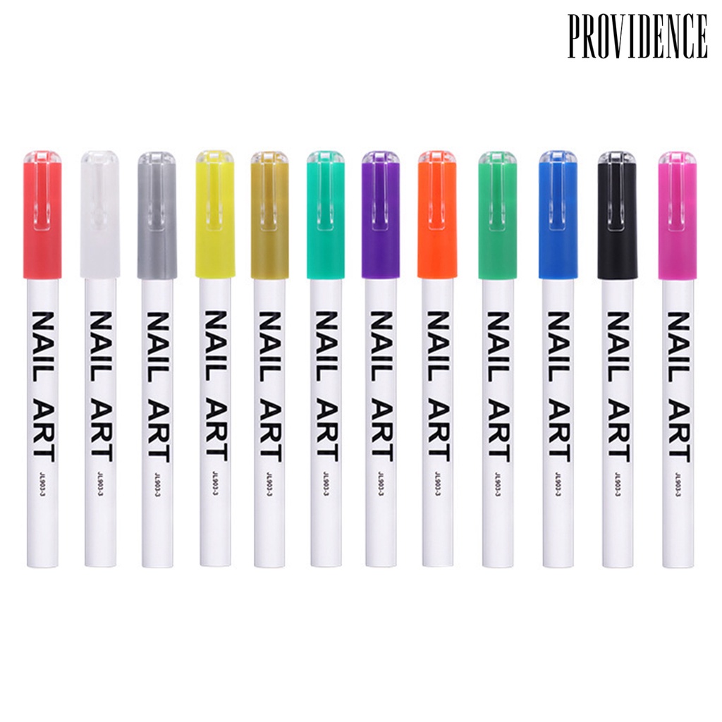 Providence 12Pcs/Set Pena Kuku Indah Mudah Digunakan Cepat Kering Ramah Lingkungan Nyaman Grip Graffiti Bahan PP Manicure DIY Nail Art Pulpen Rumah Pasokan