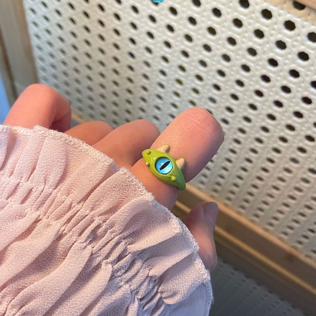 Kawaii Indah Dan Halus Strawberry Berwarna Enamel Cincin Jari Telunjuk Pink Planet Mata Hitam Dan Putih Cincin Merancang Halus Rings [ZK]