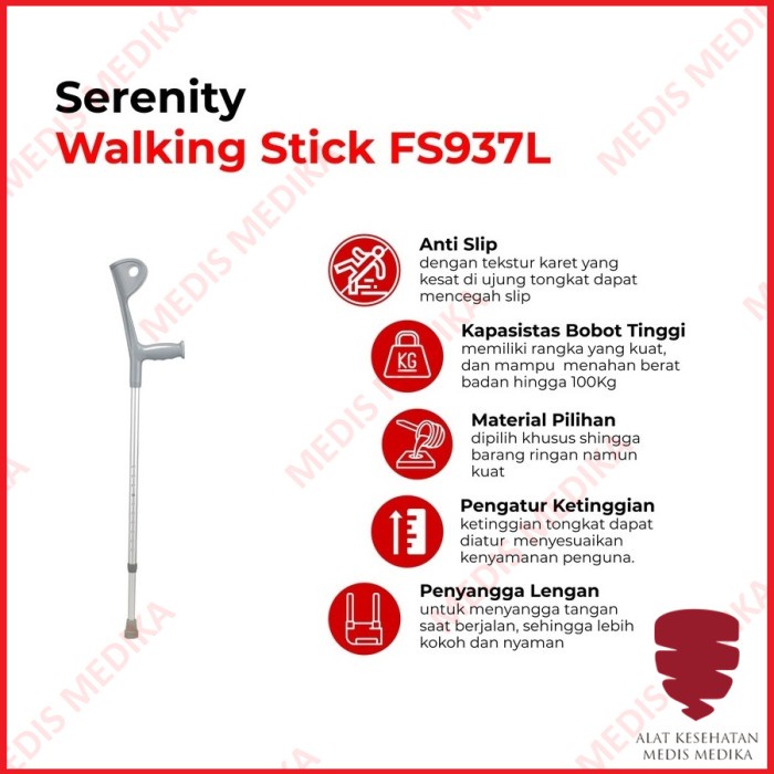 Tongkat Siku Elbow Serenity FS937L Alat Bantu Jalan Kruk Tangan Sikut Crutch Lengan