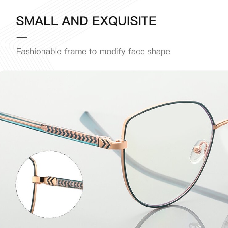 (YUZHU) Western Fashion Optik Kacamata Bingkai Logam CP Mortise Dot Cat Anti Cahaya Biru Eyeglasses