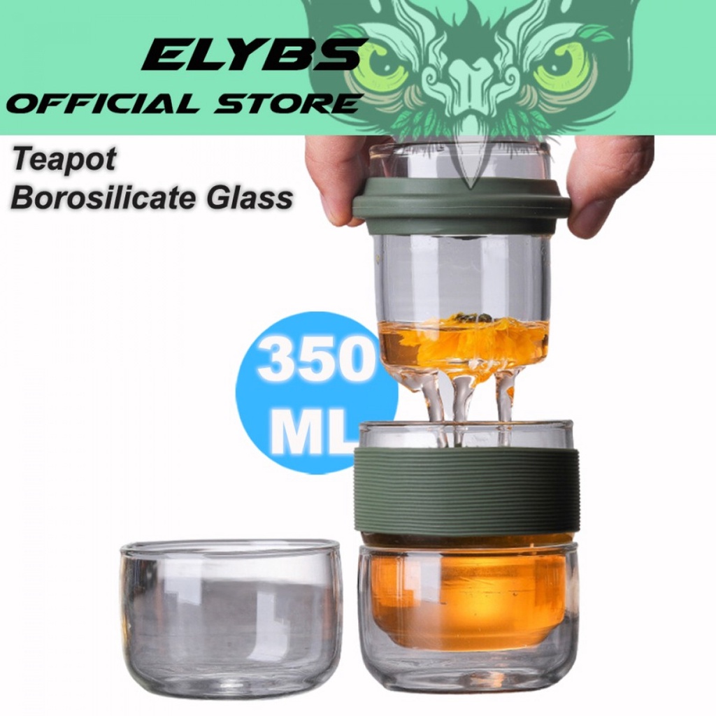 Gelas Kaca Infuser Filter Saringan Teh Dengan Case Teapot Glass 350ml