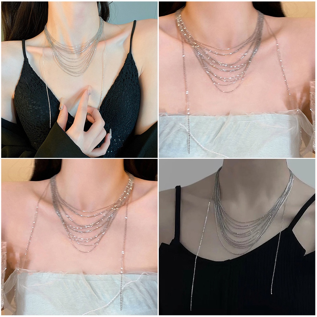 Wanita Elegan Berlapis Choker Baja Titanium Kalung Anti Karat Rantai Klavikula Perhiasan Pesta Pernikahan