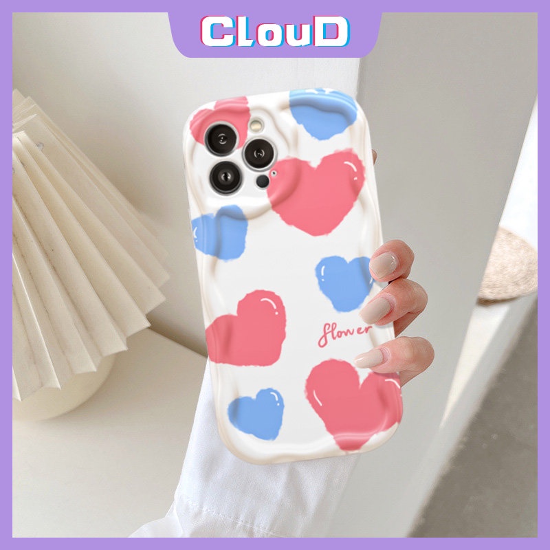 Casing 3D Wavy Curved Edge Case Untuk Redmi9 9C NFC 9T 10a1 10A A2 9A 10C Redmi Note12 11 10s Note10 8 Note 9 11s Note 10 Pro Max Plus POCO M3 Cream Lover Heart Bunga Biru Sarung Soft Cover