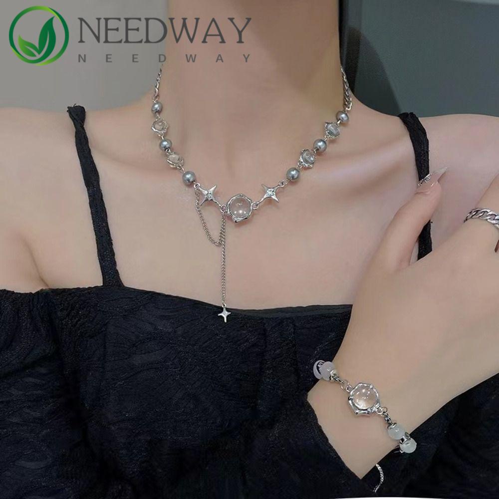 Needway  Indah Bintang Kalung Keren Sederhana Desain Fashion Liontin Salib Shiny Jewelry Tangan Cincin Wanita Perhiasan Aksesoris