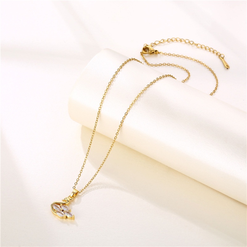 Fashion Kalung Emas Asli Kadar 375 Wanita Korea Zirkon Hias Swan Liontin Hadiah Pacar XL23023