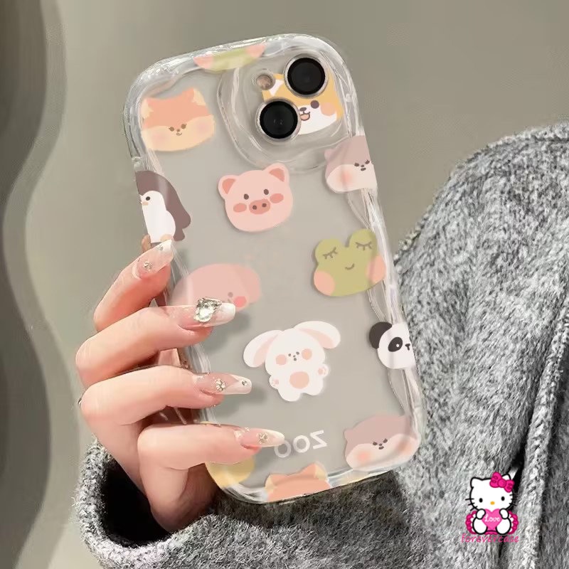 3d Wavy Curved Edge Cute Bear Case Untuk Realme C53 C55 C35 C25Y C20 C33 C31 C21Y C12 C21 C25 C20A C11 C25s C30 C15 C3 C17 9i 5i 6i 5s 5 7i Friendly Penutup Kepala Keluarga Animal