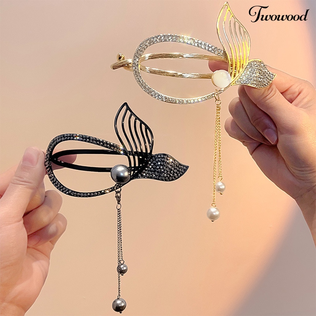 Twowood Mutiara Imitasi Rumbai Rambut Jepit Anti slip Gigi Indah Fishtail Twist Shape Rhinestone Hair Claw Styling Tool