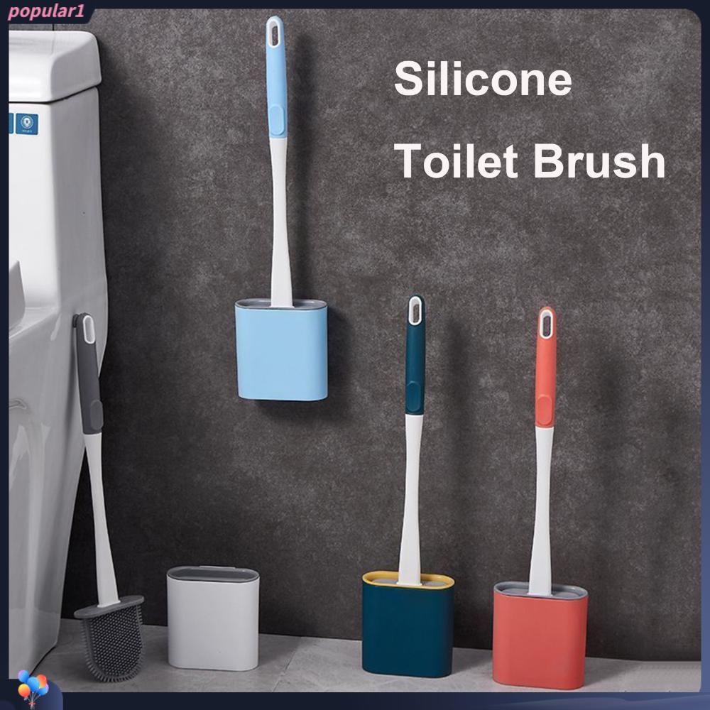 Populer Toilet Brush Clean Any Corner Gagang Panjang Dengan Tutup Dengan Toilet Brush Holder Silicone Flex