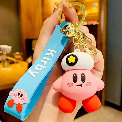 3d Kartun Lucu Merah Muda Kirby PVC Gantungan Kunci Dengan Tali Pergelangan Tangan Anti Hilang Mobil Rumah Gantungan Kunci Tas Telepon Case Bluetooth Earphone Cover Charms Liontin Hadiah Untuk Pria Wanita