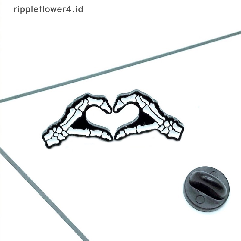 {rippleflower4.id} Kartun Lencana Tengkorak Tangan Jantung Bros Pin Enamel Wanita Ransel Dekorasi Perhiasan~