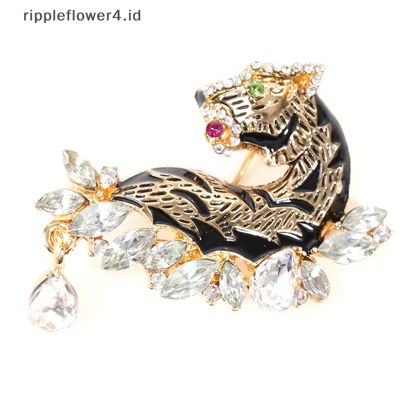 {rippleflower4.id} Bros Macan Berlian Imitasi Untuk Wanita Pin Hewan Yang Indah Mantel Jas Aksesoris~