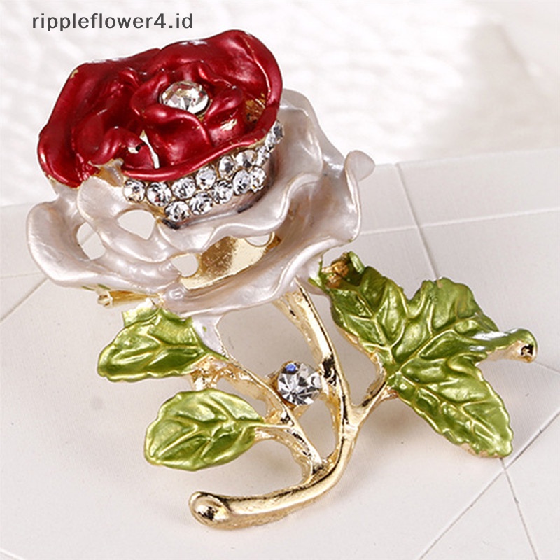 {rippleflower4.id} Enamel Bunga Berlian Imitasi Kristal Bros Pin Pernikahan Pengantin Buket Pin Perhiasan~