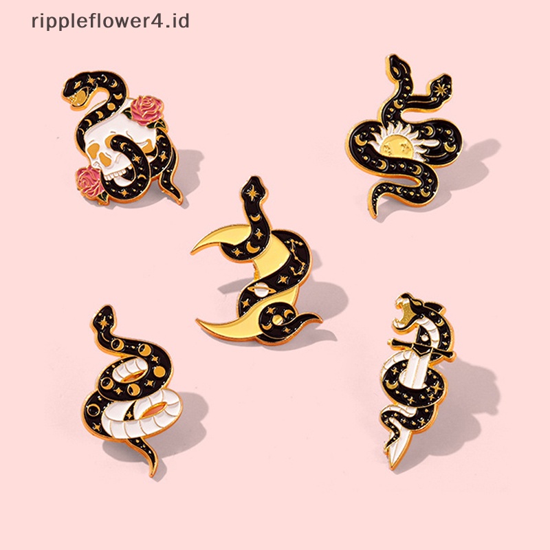 {rippleflower4.id} Kartun Hitam Ular Minyak Drop Lapel Bros Lencana Pin Pria Wanita Perhiasan Hadiah~