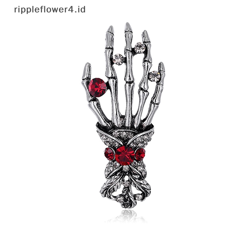 {rippleflower4.id} Punk Retro Punk Tengkorak Palm Korsase Berlian Imitasi Hip Hop Bros Pin Pesta Perhiasan~