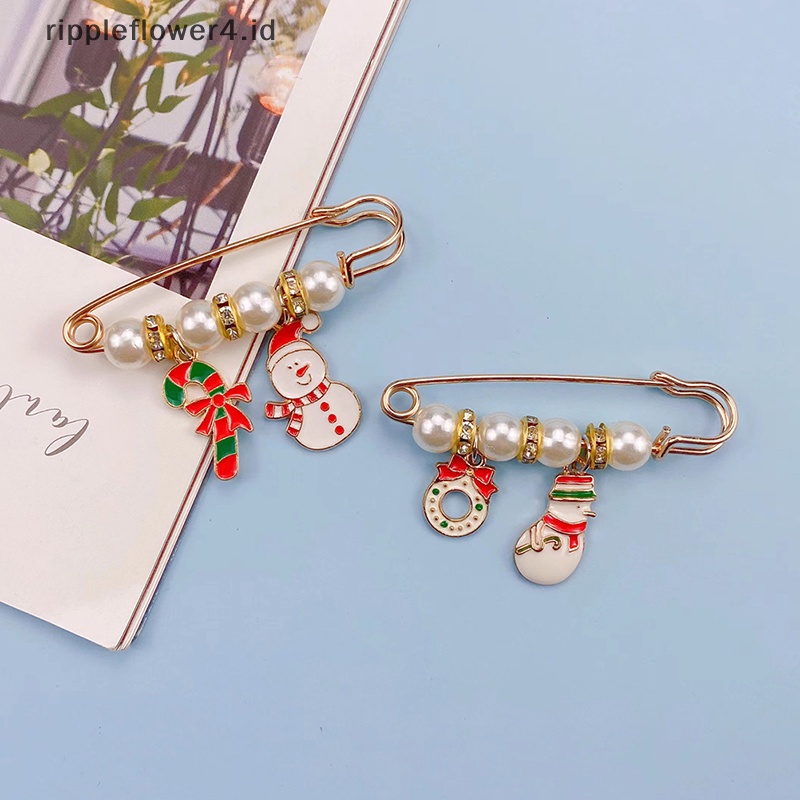 {rippleflower4.id} Merry Christmas Bros Xmas Tree Santa Claus Sarung Kaus Kaki Snowman Rusa Snowflake Rantai Rumbai Besar Pin Perhiasan Pesta~