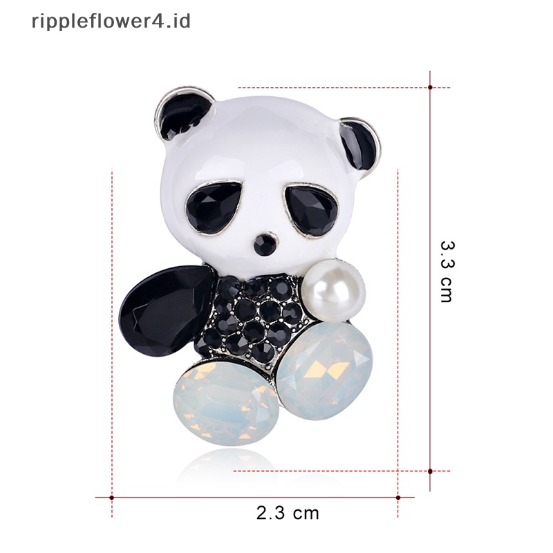 {rippleflower4.id} Fashion Pernikahan Bridal Kristal Enamel Hewan Panda Korsase Perjamuan Bros Pin~