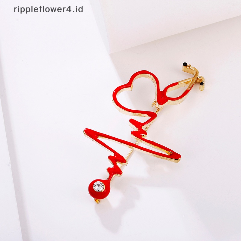 {rippleflower4.id} Enamel Cinta Hati Detak Jantung Bentuk Bros Kerah Lencana Pin Aksesoris Perhiasan~