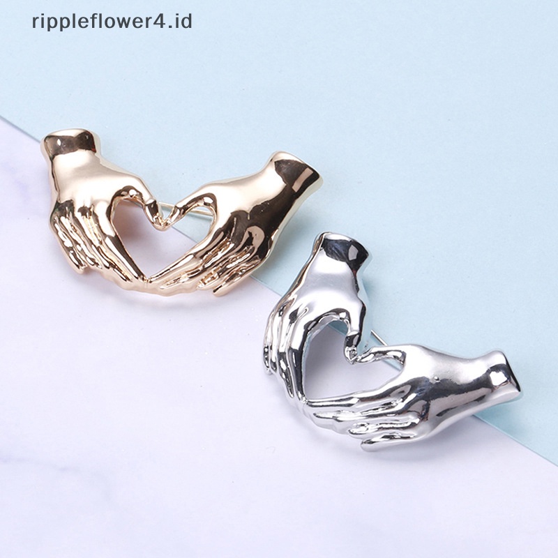 {rippleflower4.id} Bros Tangan Pose Hati Untuk Wanita Unisex Emas Perak Cinta Kantor Kausal Brooch Pin Hadiah~