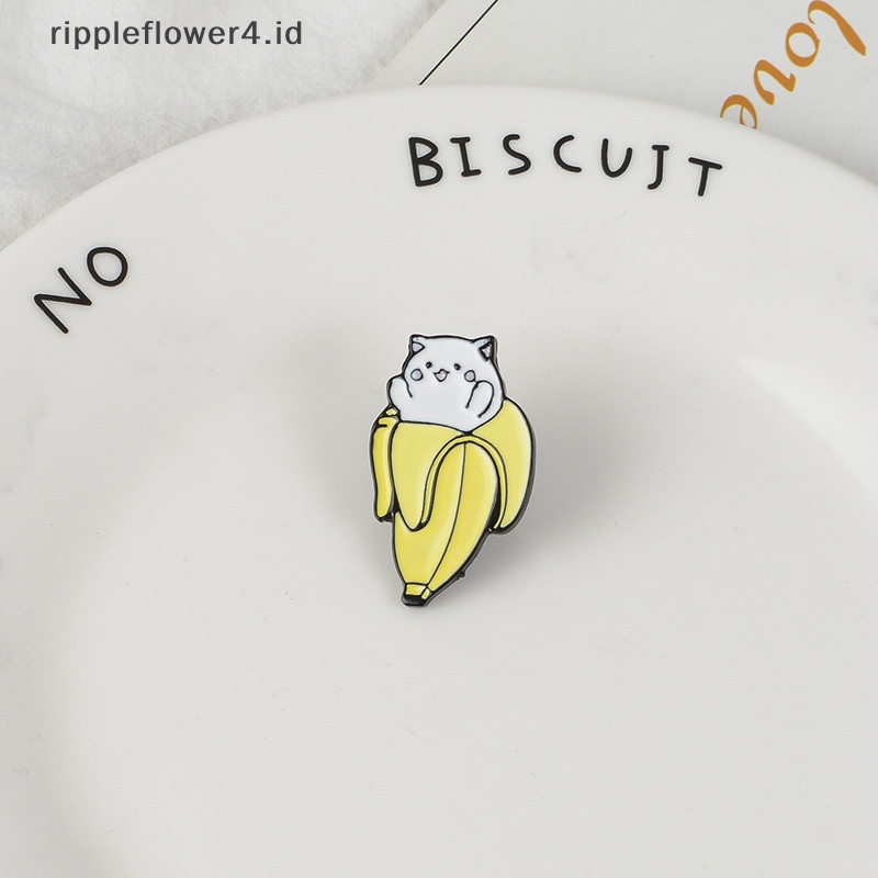 {rippleflower4.id} Fashion Enamel Pisang Kucing Bros Pin Kerah Lencana Korsase Aksesoris Perhiasan~