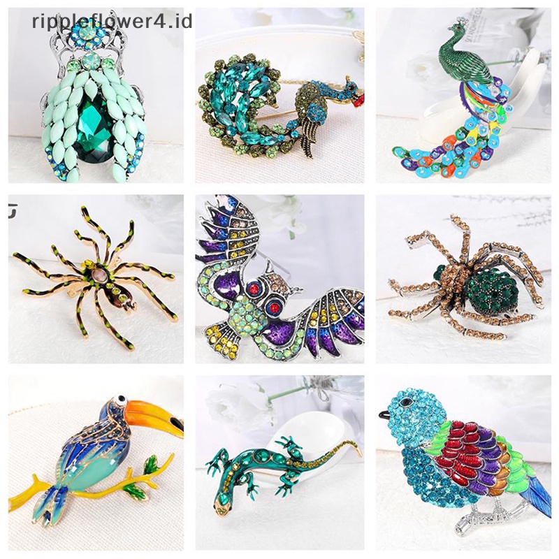{rippleflower4.id} Vintage Hewan Kristal Berlian Imitasi Bros Wanita Bros Jas Kerah Pin Perhiasan~