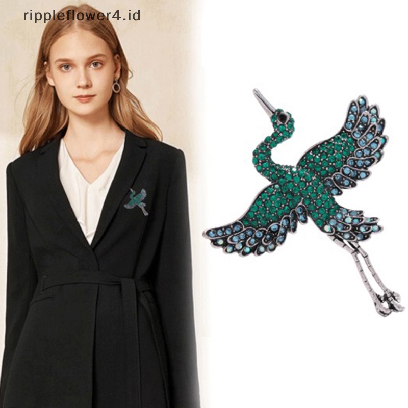 {rippleflower4.id} Berlian Imitasi Crane Bird Bros Wanita Alloy Sparking Hewan Bros Pin Hadiah~