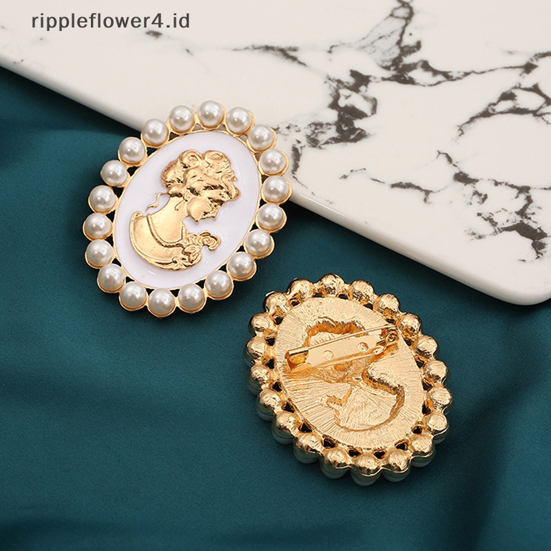 {rippleflower4.id} Fashion Bentuk Oval Mutiara Ratu Bros Untuk Wanita Kerah Pin Kostum Pesta Perhiasan Dekorasi Hadiah~