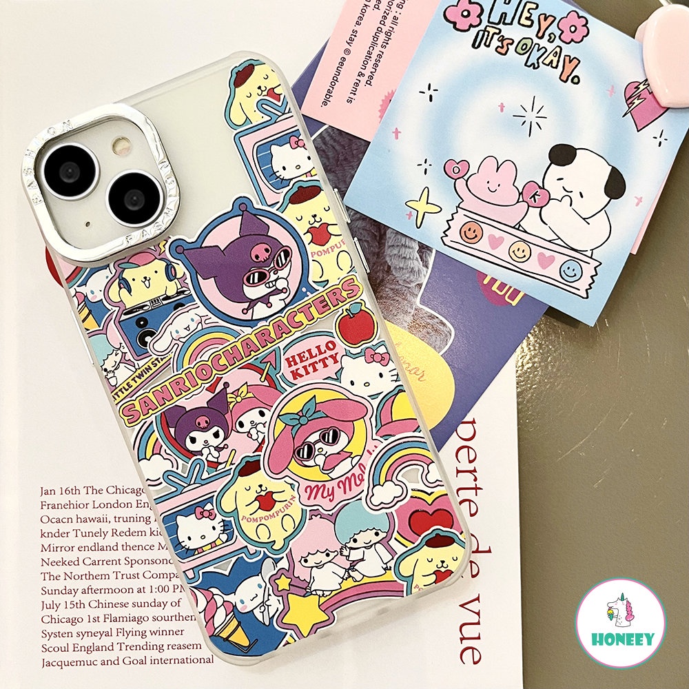 Casing Ponsel Karakter Sanrio Kartun Lucu Electroplated Untuk iPhone 14 Pro 13 12 11 Pro Max XR XS 8 7plus Colorful Graffiti Back Cover