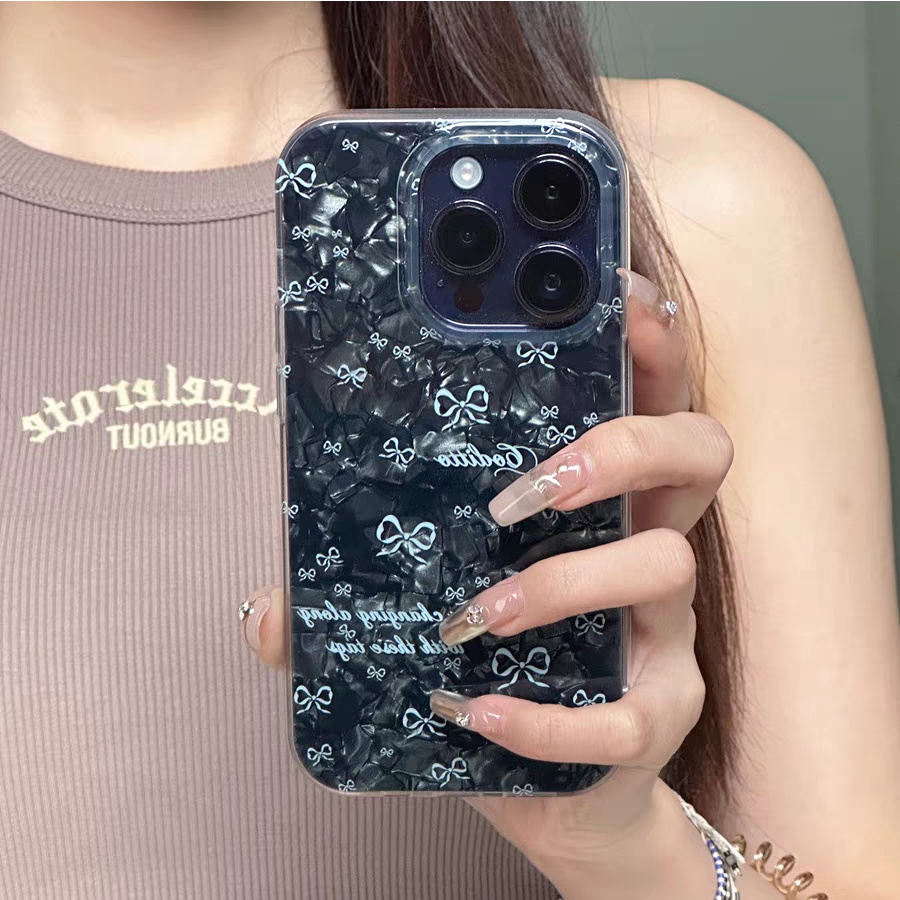 Ins Gaya Cocok Untuk iPhone 14 Pro Max iPhone Phone Case Double-layer Dicetak Pola Busur Kompatibel Dengan Iphone13 13pro 13prm iPhone 11 11pro 14plus 12Pro Max Shockproof TPU Phone Case