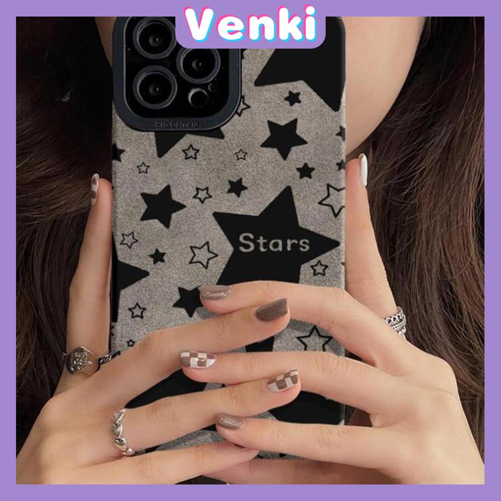 VENKI - Untuk iPhone 11 Case Leather Leather Pupil Eyes Suede Phone Case Soft Shockproof Airbag Protection Camera Simple Blinking Stars Kompatibel dengan iPhone 14 13 Pro max 12 xr