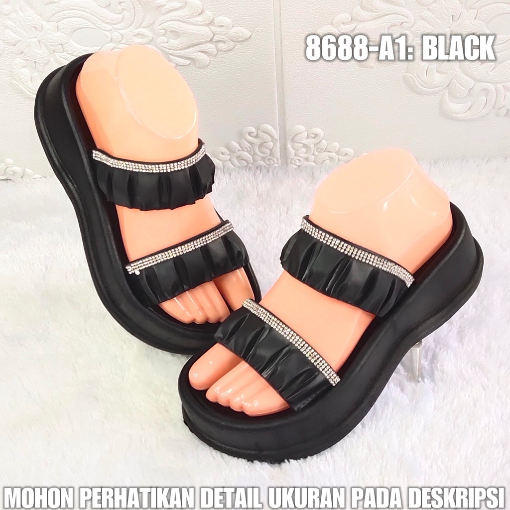 Sandal Selop Wedges 8688 A1 Sendal Wanita Karet Jelly Import Sol Tebal AntiAir SDLWW