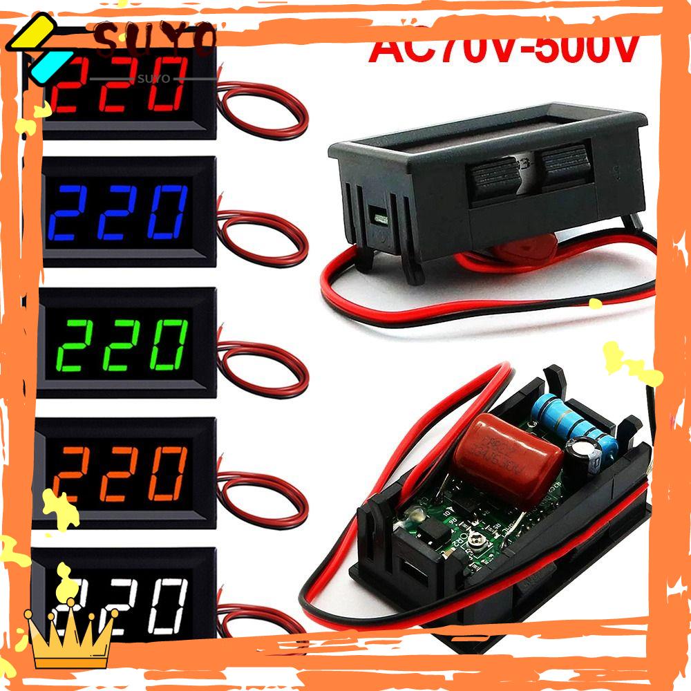 Suyo Voltmeter Digital Pengukur Tegangan Merah Hijau Biru Display DIY LED AC 70-500V