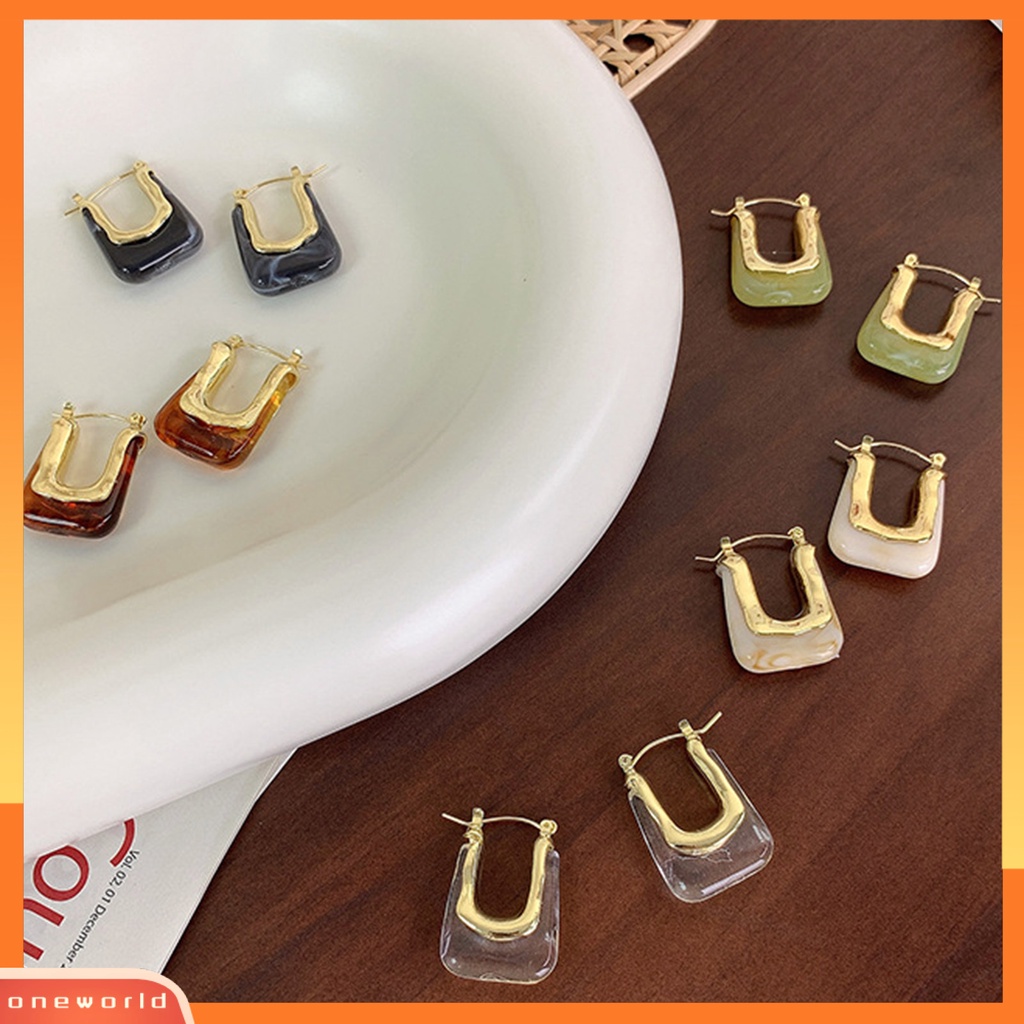 [WOD] 1pasang U-Shaped Piercing Hoop Earrings Akrilik Resin Geometris Vintage Wanita Anting Perhiasan Aksesori