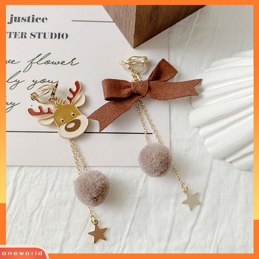 [WOD] 1pasang Anting Menjuntai Bentuk Kartun Bahan Alloy Tahan Karat Indah Natal Elk Ear Studs Ear Clips Perlengkapan Perhiasan Untuk Istri