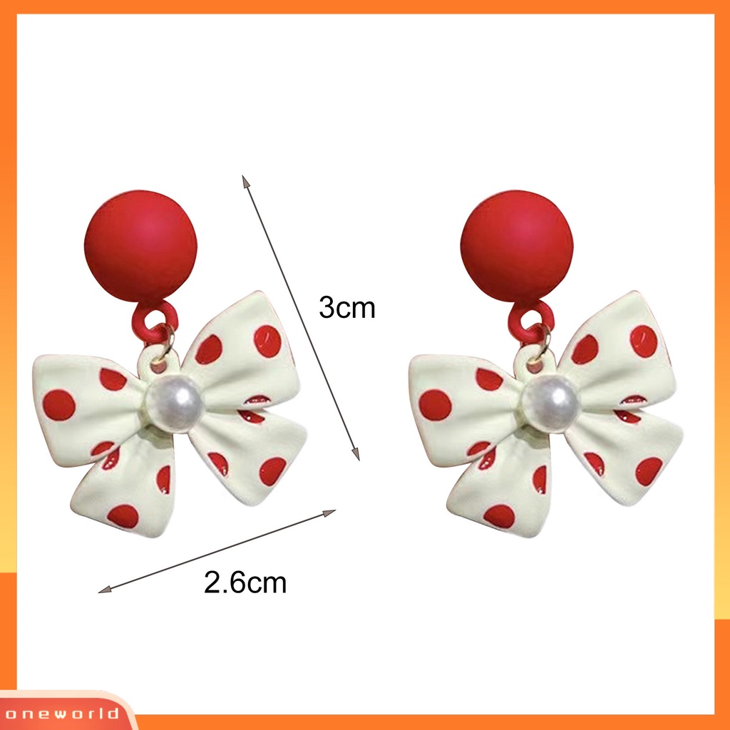 [WOD] 1pasang Lucu Elegan Paduan Wanita Anting Mutiara Imitasi Busur Simpul Drop Earrings Perhiasan Aksesori