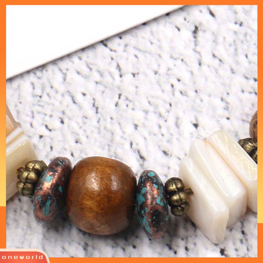 [WOD] 1pasang Shell Berlebihan Retro Anting Paduan Manik-Manik Kayu Bulat Anting Boho Fashion Perhiasan