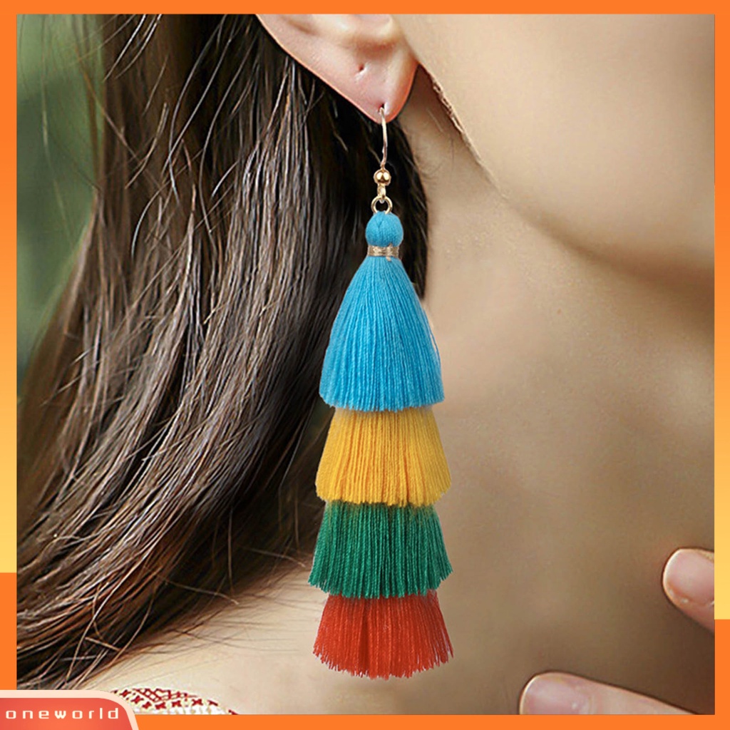 [WOD] 1pasang Anting Menarik Gaya Bohemia Ultra Panjang 4lapis Rumbai Fringe Menjuntai Anting Untuk Wanita