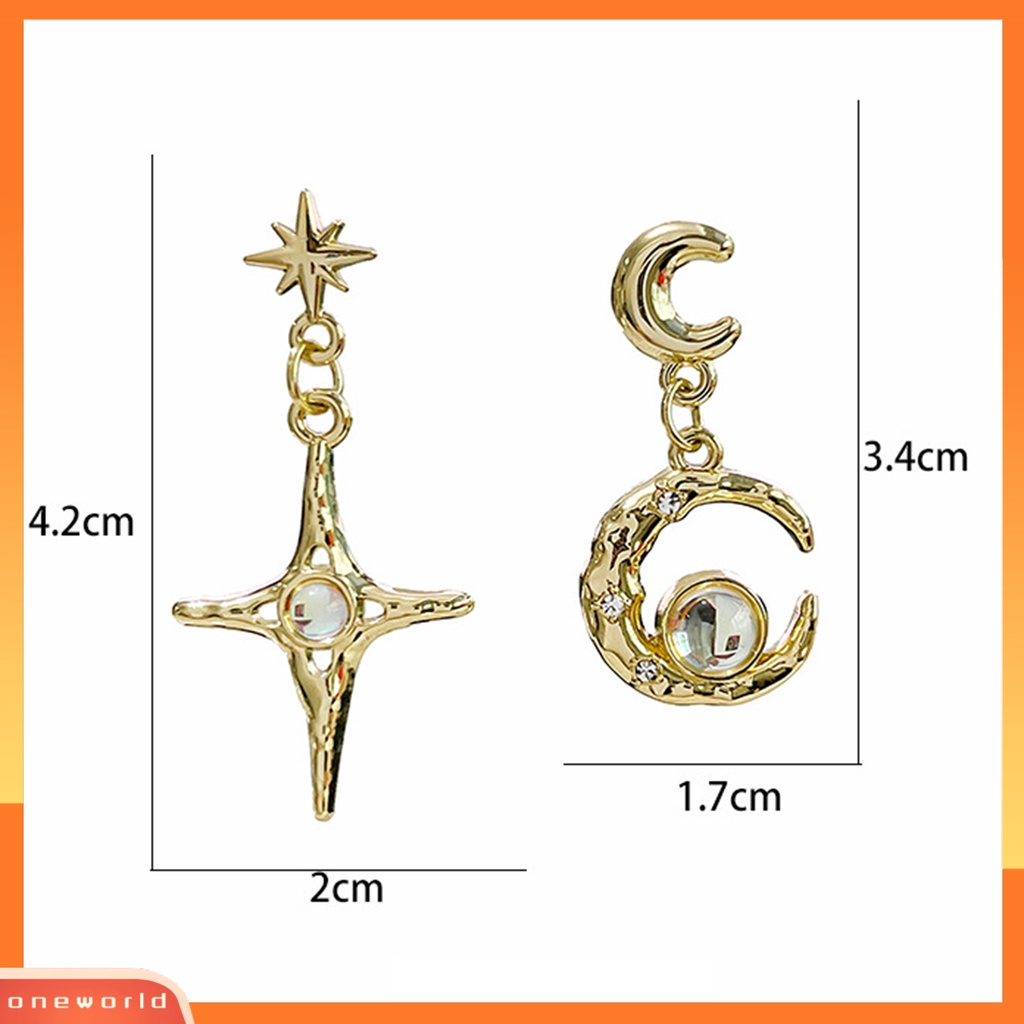 [WOD] 1pasang Anting Menjuntai Asimetris Moonstone Glitter Hiasan Telinga Temperamen Berkilau Bulan Bintang Hias Berlian Imitasi Retro Stud Earrings Untuk Pacaran