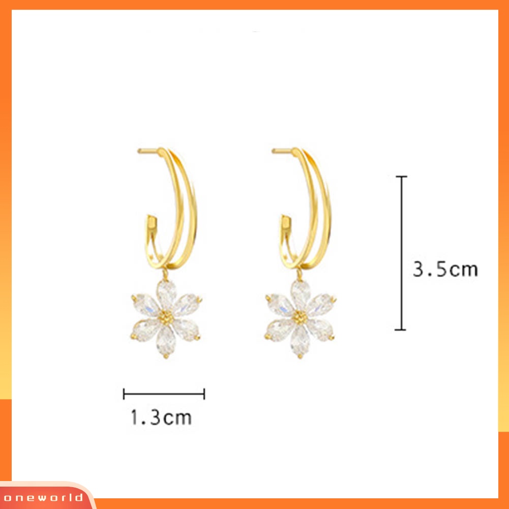 [WOD] Wanita Cubic Zirconia Kelopak Bunga Menjuntai Telinga Stud Anting Pesta Perhiasan Hadiah