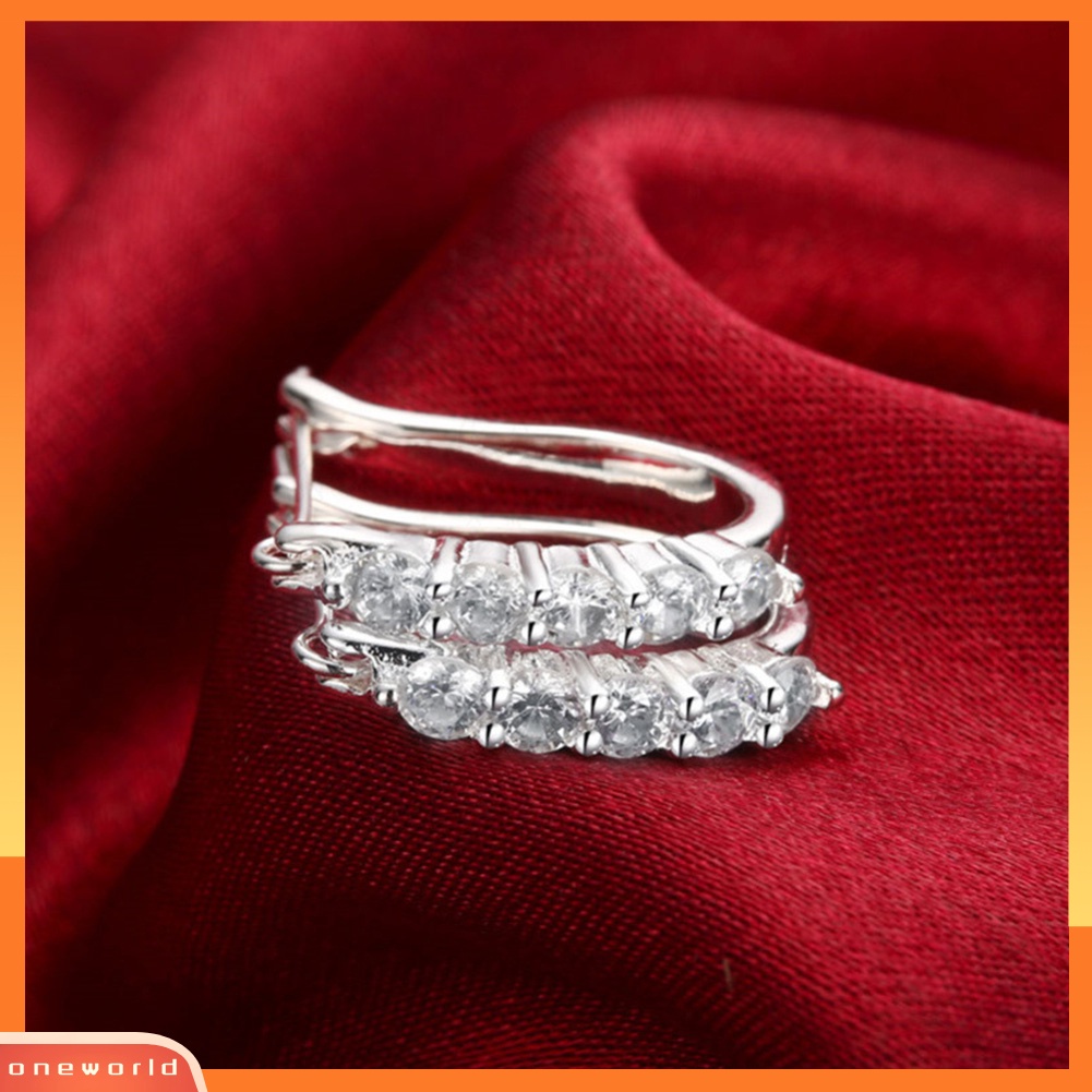 [WOD] Wanita Cubic Zirconia Hias Perak Berlapis U Bentuk Telinga Stud Anting Perhiasan Hadiah